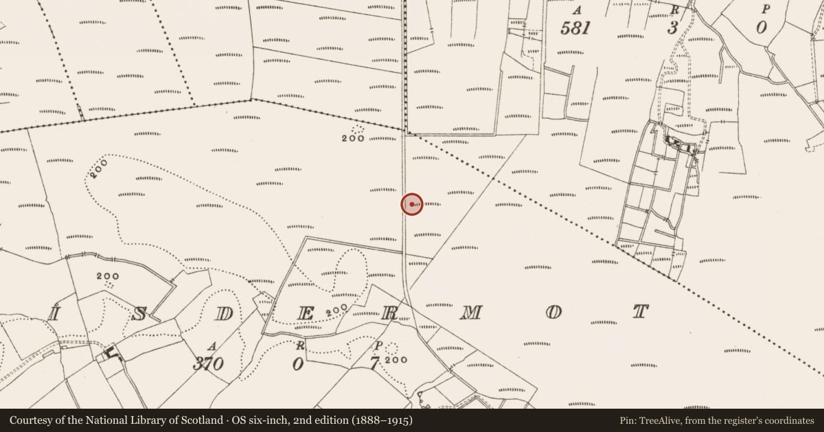 Ordnance Survey six-inch map, 2nd edition (1888–1915) covering the location of Structure - peatland, Lisdermot, County Offaly, with a pin at the register's coordinates
