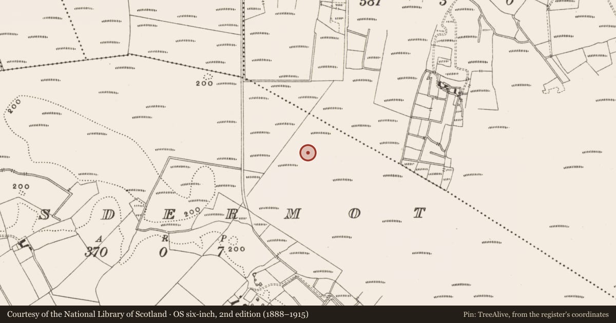Ordnance Survey six-inch map, 2nd edition (1888–1915) covering the location of Structure - peatland, Lisdermot, County Offaly, with a pin at the register's coordinates
