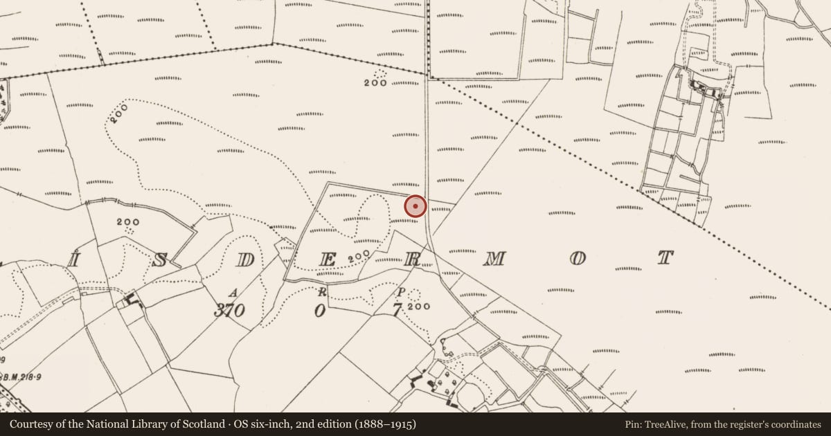 Ordnance Survey six-inch map, 2nd edition (1888–1915) covering the location of Post row - peatland, Lisdermot, County Offaly, with a pin at the register's coordinates