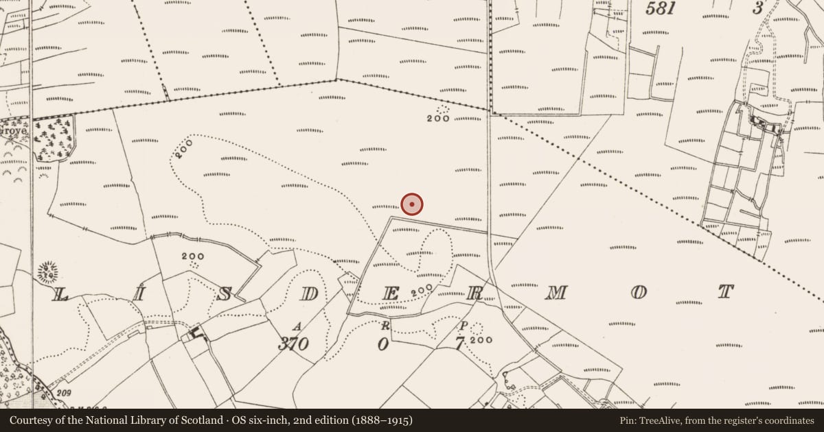 Ordnance Survey six-inch map, 2nd edition (1888–1915) covering the location of Structure - peatland, Lisdermot, County Offaly, with a pin at the register's coordinates