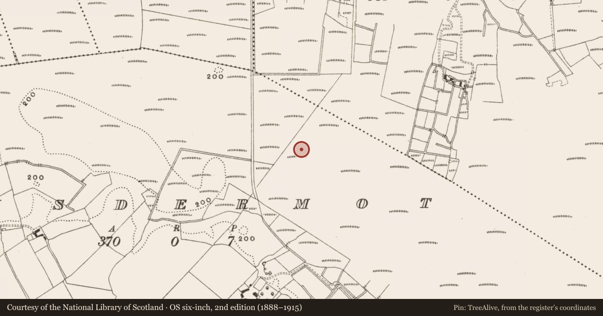 Ordnance Survey six-inch map, 2nd edition (1888–1915) covering the location of Structure - peatland, Lisdermot, County Offaly, with a pin at the register's coordinates