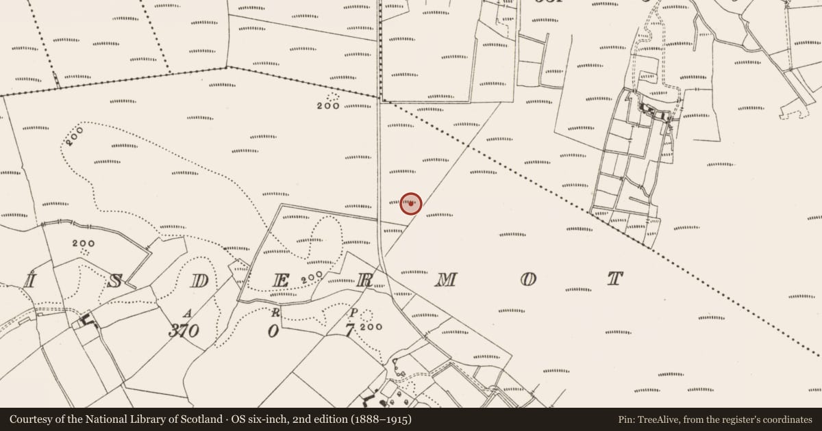 Ordnance Survey six-inch map, 2nd edition (1888–1915) covering the location of Structure - peatland, Lisdermot, County Offaly, with a pin at the register's coordinates