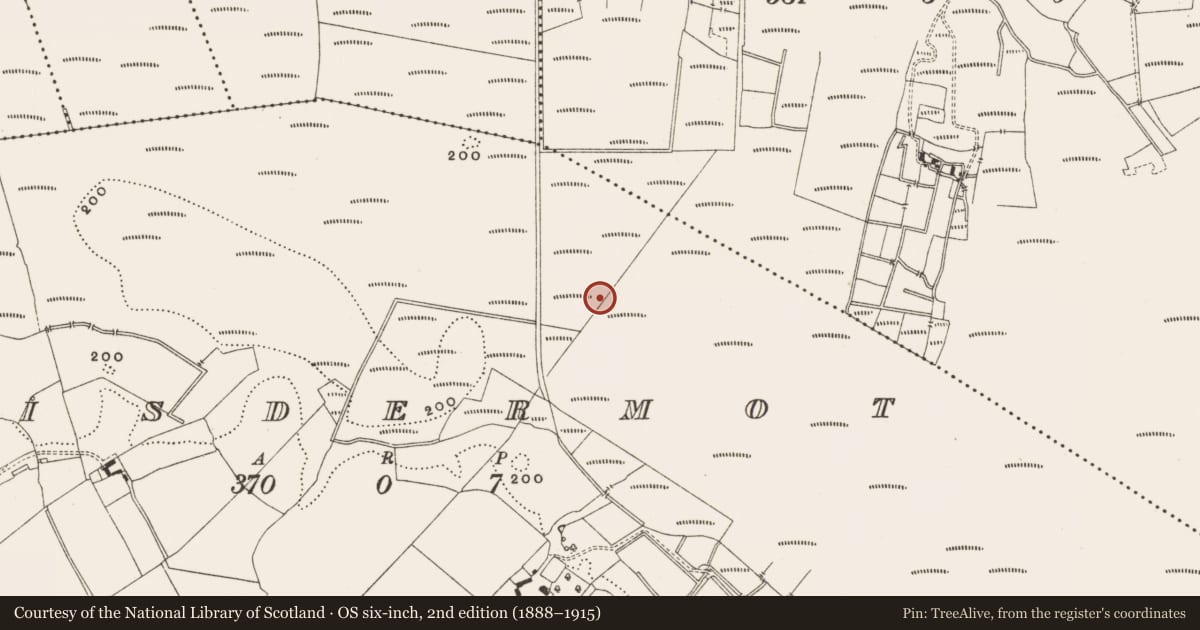 Ordnance Survey six-inch map, 2nd edition (1888–1915) covering the location of Structure - peatland, Lisdermot, County Offaly, with a pin at the register's coordinates