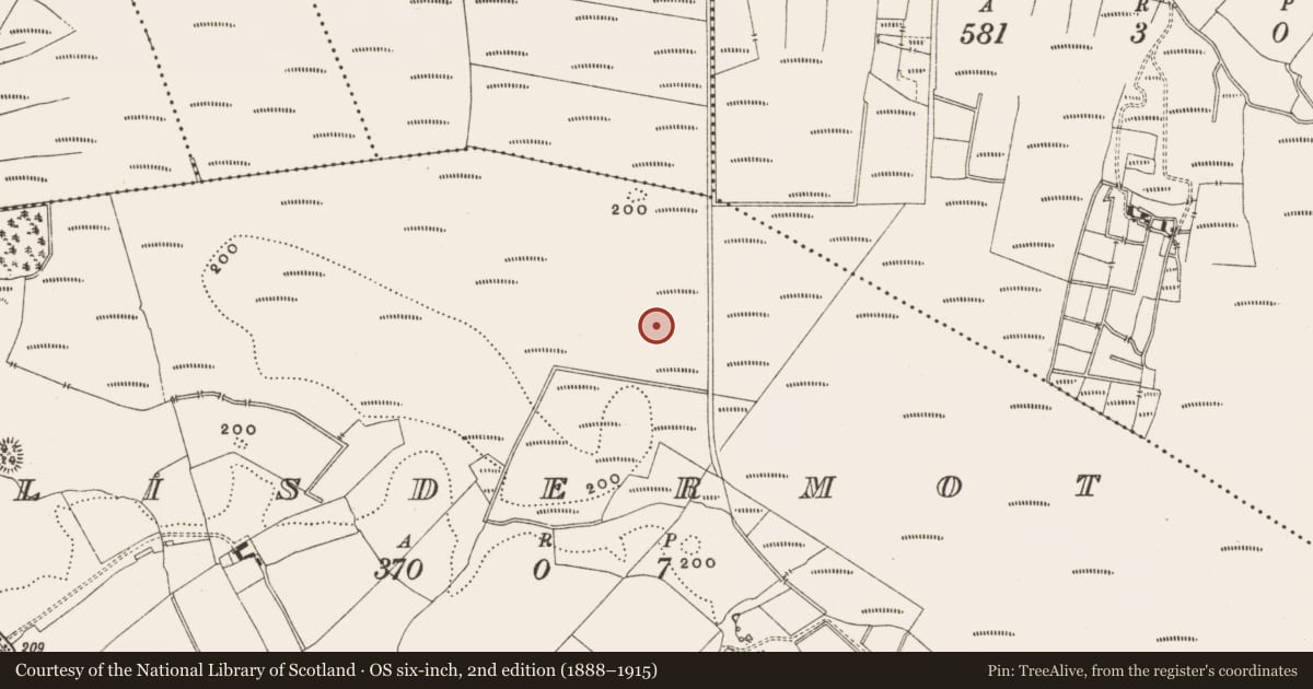 Ordnance Survey six-inch map, 2nd edition (1888–1915) covering the location of Structure - peatland, Lisdermot, County Offaly, with a pin at the register's coordinates