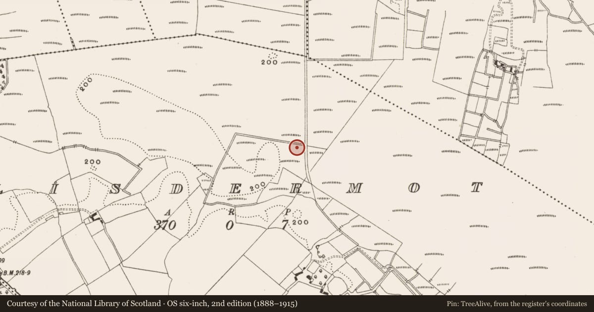 Ordnance Survey six-inch map, 2nd edition (1888–1915) covering the location of Structure - peatland, Lisdermot, County Offaly, with a pin at the register's coordinates