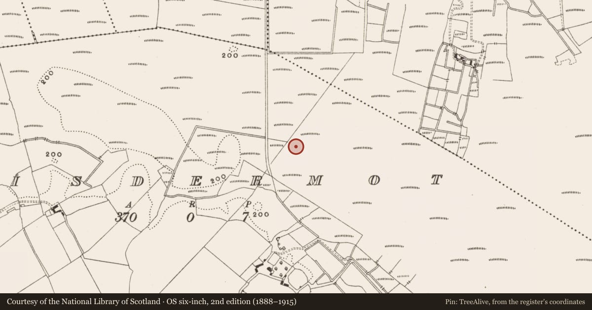 Ordnance Survey six-inch map, 2nd edition (1888–1915) covering the location of Structure - peatland, Lisdermot, County Offaly, with a pin at the register's coordinates