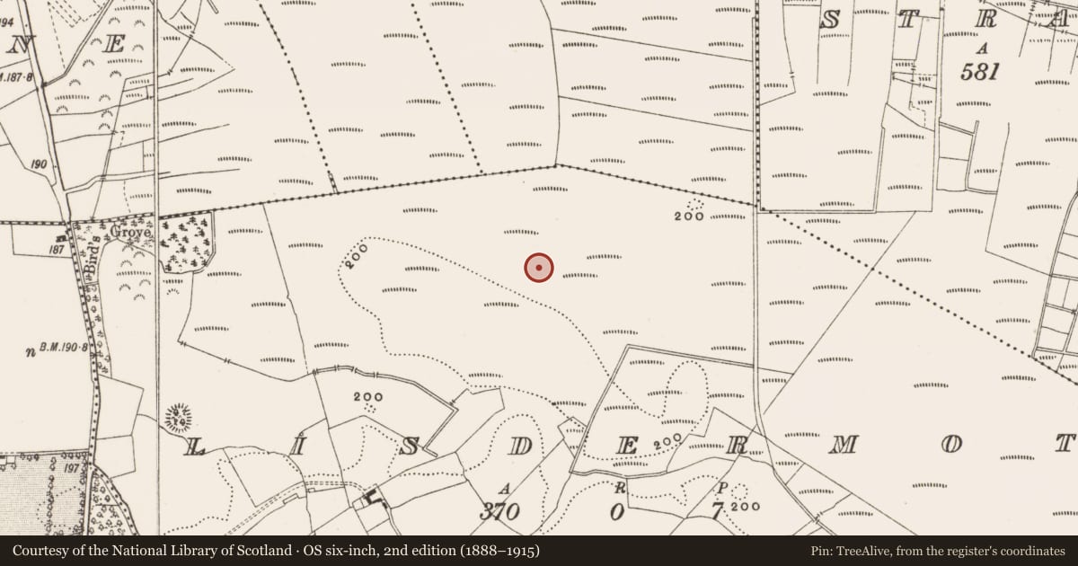 Ordnance Survey six-inch map, 2nd edition (1888–1915) covering the location of Structure - peatland, Lisdermot, County Offaly, with a pin at the register's coordinates