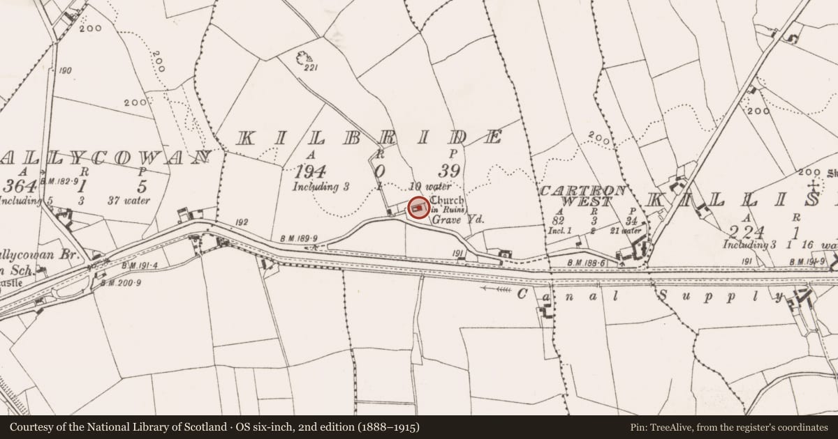Ordnance Survey six-inch map, 2nd edition (1888–1915) covering the location of Graveslab, Kilbride, County Offaly, with a pin at the register's coordinates