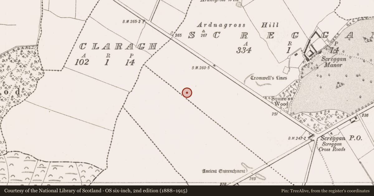 Ordnance Survey six-inch map, 2nd edition (1888–1915) covering the location of Pit, Screggan, County Offaly, with a pin at the register's coordinates
