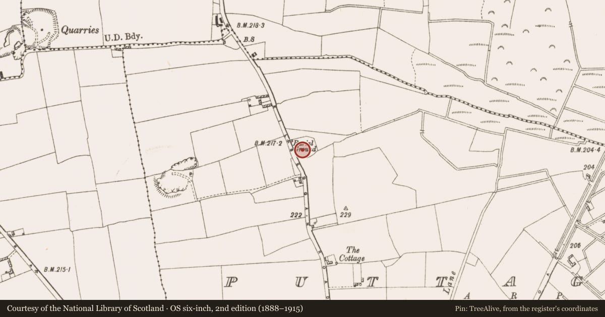 Ordnance Survey six-inch map, 2nd edition (1888–1915) covering the location of Burial ground, Puttaghan, County Offaly, with a pin at the register's coordinates