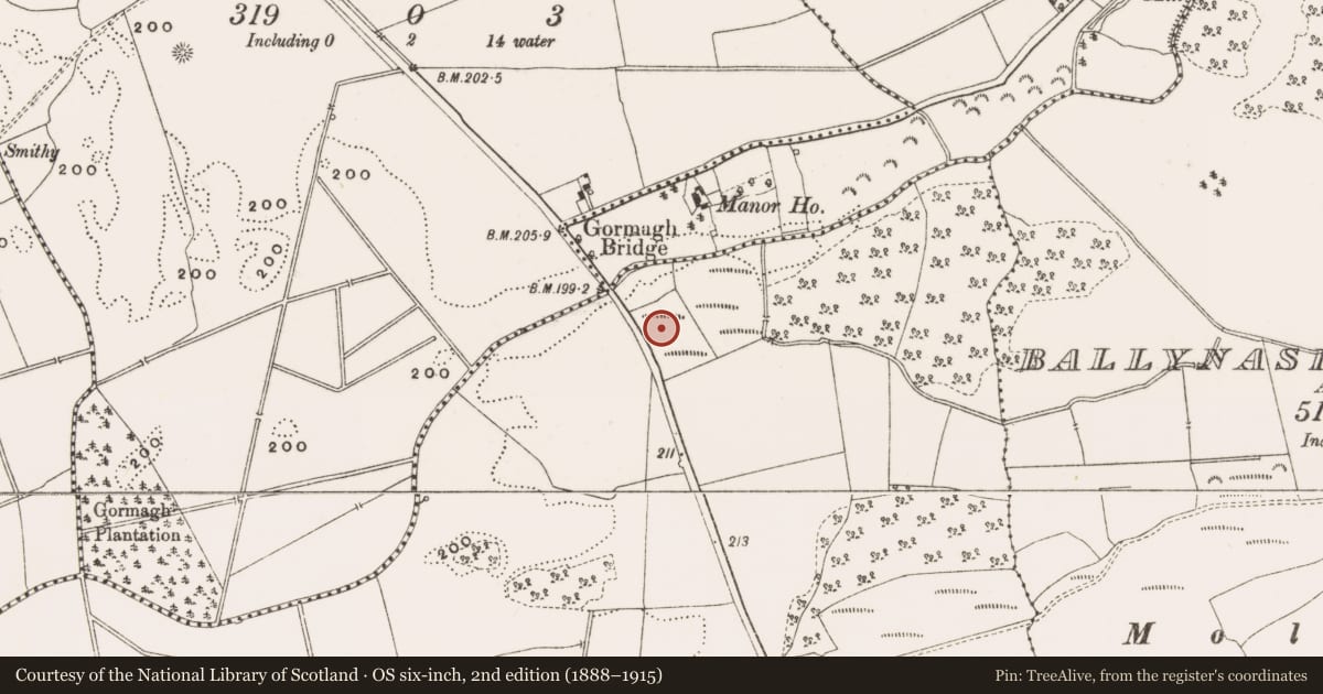 Ordnance Survey six-inch map, 2nd edition (1888–1915) covering the location of Metalworking site, Ardan, County Offaly, with a pin at the register's coordinates
