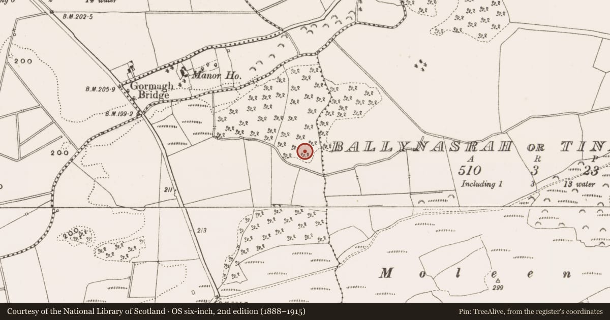 Ordnance Survey six-inch map, 2nd edition (1888–1915) covering the location of Enclosure, Ardan, County Offaly, with a pin at the register's coordinates