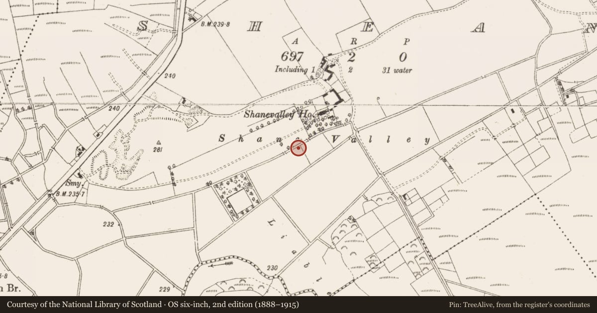 Ordnance Survey six-inch map, 2nd edition (1888–1915) covering the location of Barrow - ring-barrow, Shean, County Offaly, with a pin at the register's coordinates