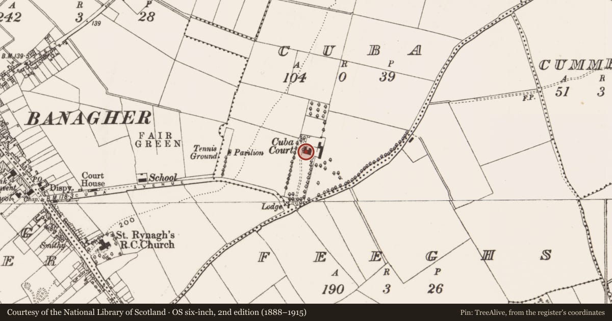 Ordnance Survey six-inch map, 2nd edition (1888–1915) covering the location of House - 18th/19th century, Cuba, County Offaly, with a pin at the register's coordinates