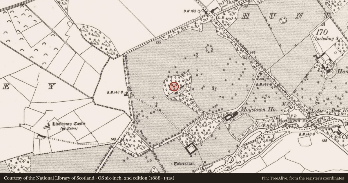 Ordnance Survey six-inch map, 2nd edition (1888–1915) covering the location of Walled garden, Moystown Demesne, County Offaly, with a pin at the register's coordinates