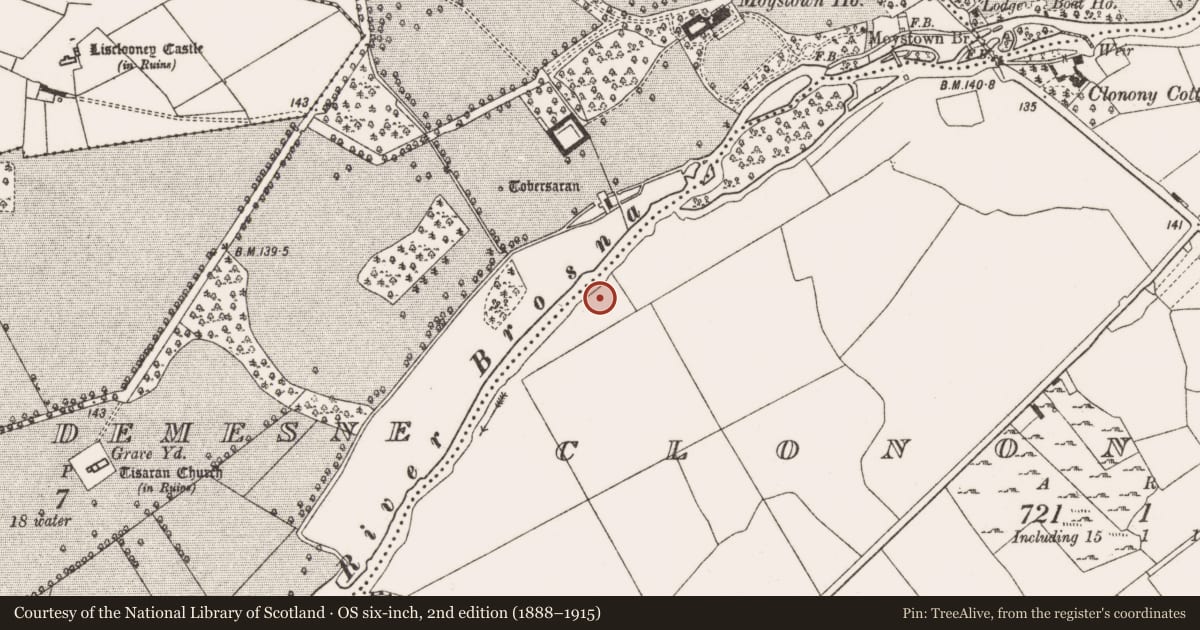 Ordnance Survey six-inch map, 2nd edition (1888–1915) covering the location of Enclosure, Clonony More, County Offaly, with a pin at the register's coordinates