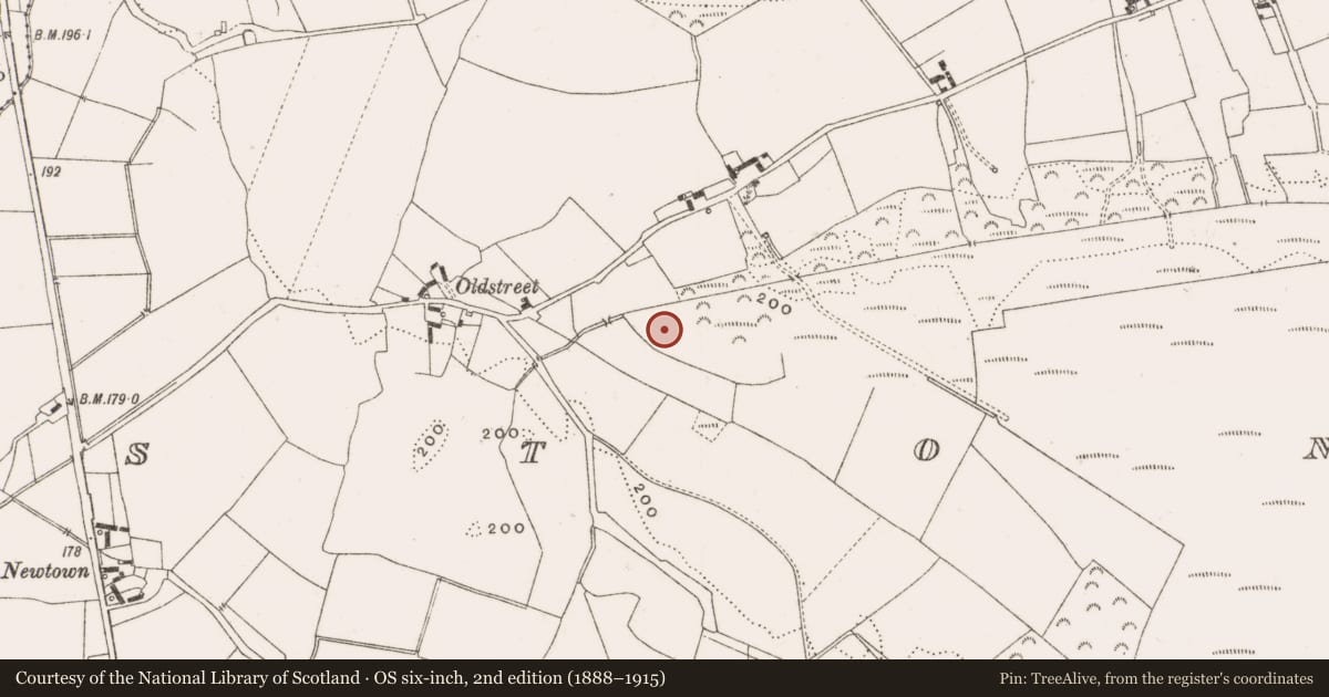 Ordnance Survey six-inch map, 2nd edition (1888–1915) covering the location of Burnt mound, Stonestown, County Offaly, with a pin at the register's coordinates