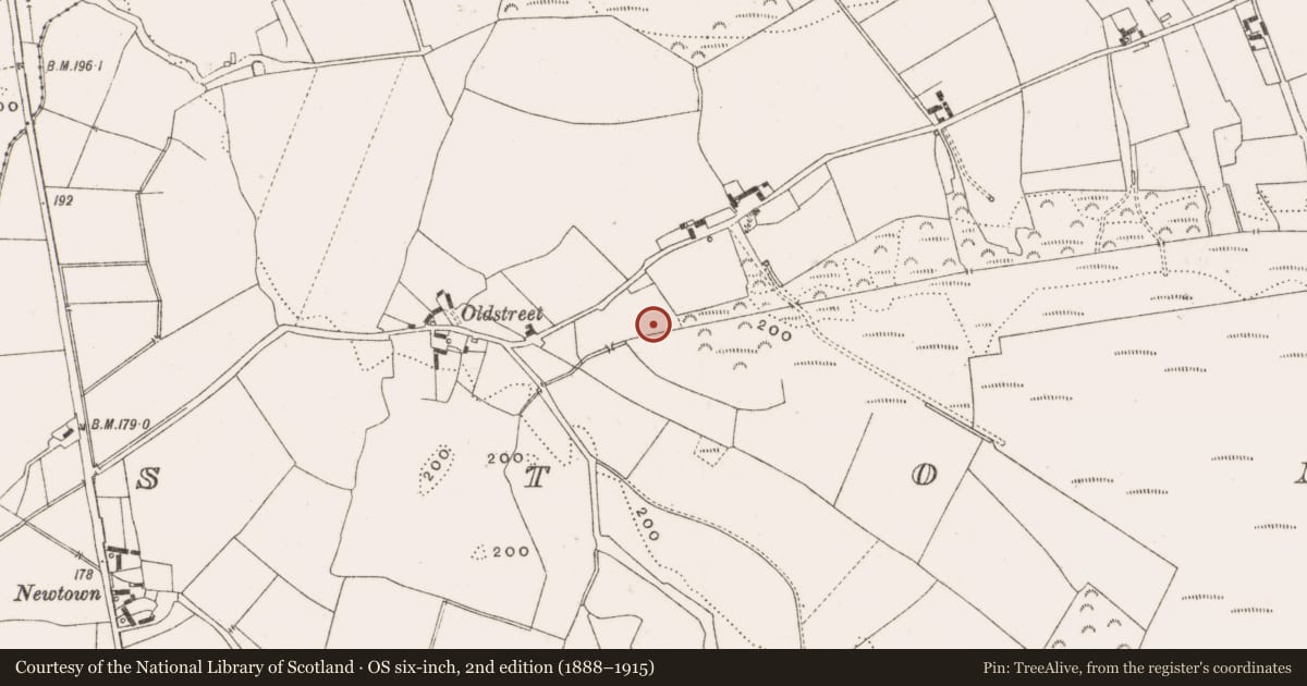 Ordnance Survey six-inch map, 2nd edition (1888–1915) covering the location of Burnt spread, Stonestown, County Offaly, with a pin at the register's coordinates