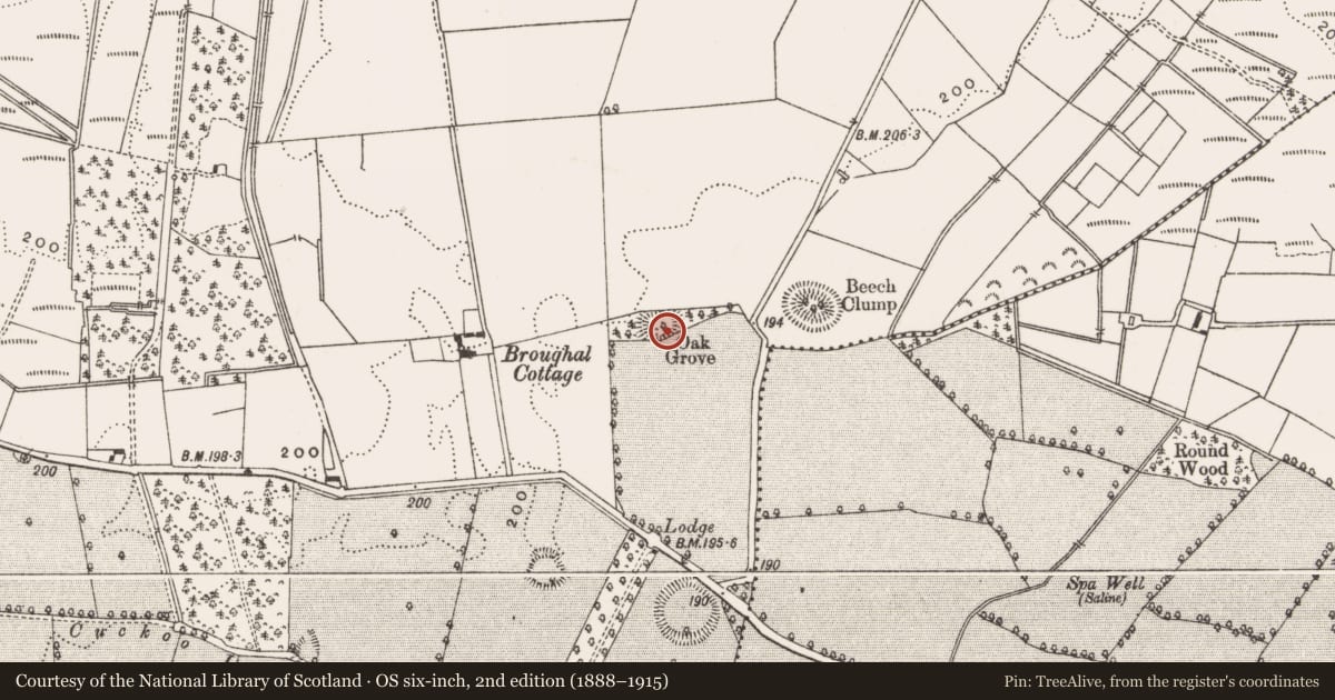 Ordnance Survey six-inch map, 2nd edition (1888–1915) covering the location of Ringfort - rath, Broughal, County Offaly, with a pin at the register's coordinates