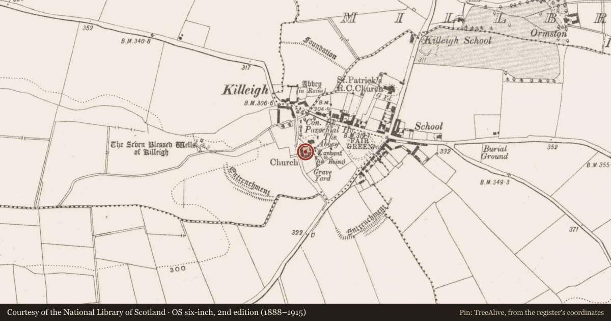 Ordnance Survey six-inch map, 2nd edition (1888–1915) covering the location of Souterrain, County Offaly, with a pin at the register's coordinates