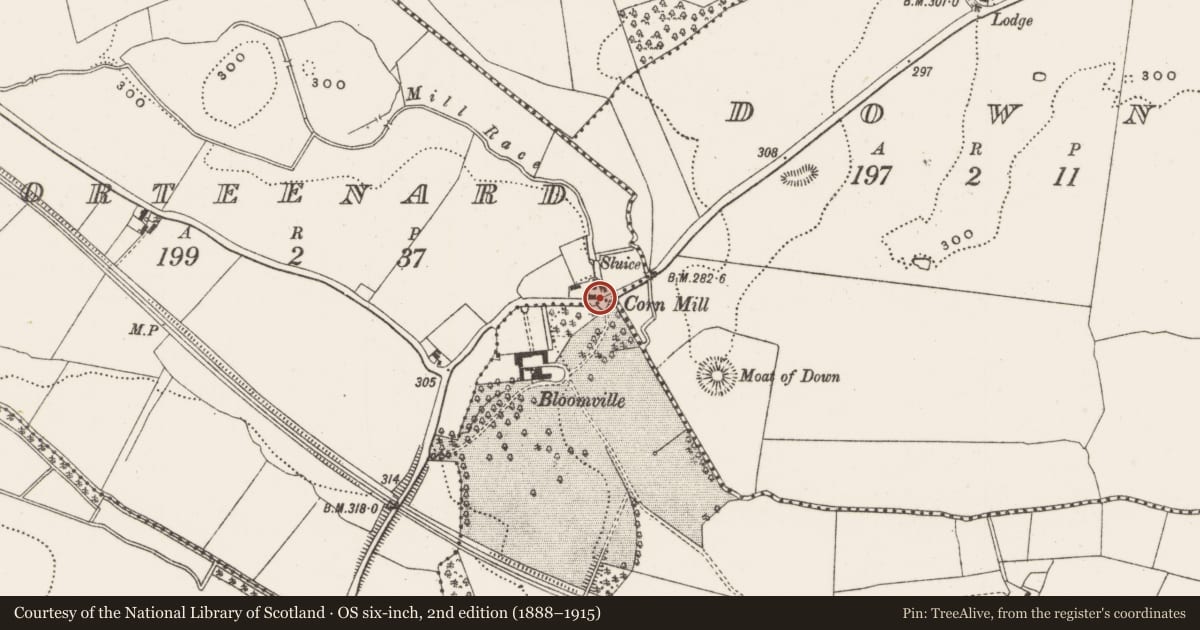 Ordnance Survey six-inch map, 2nd edition (1888–1915) covering the location of Mill - unclassified, Gorteenard, County Offaly, with a pin at the register's coordinates