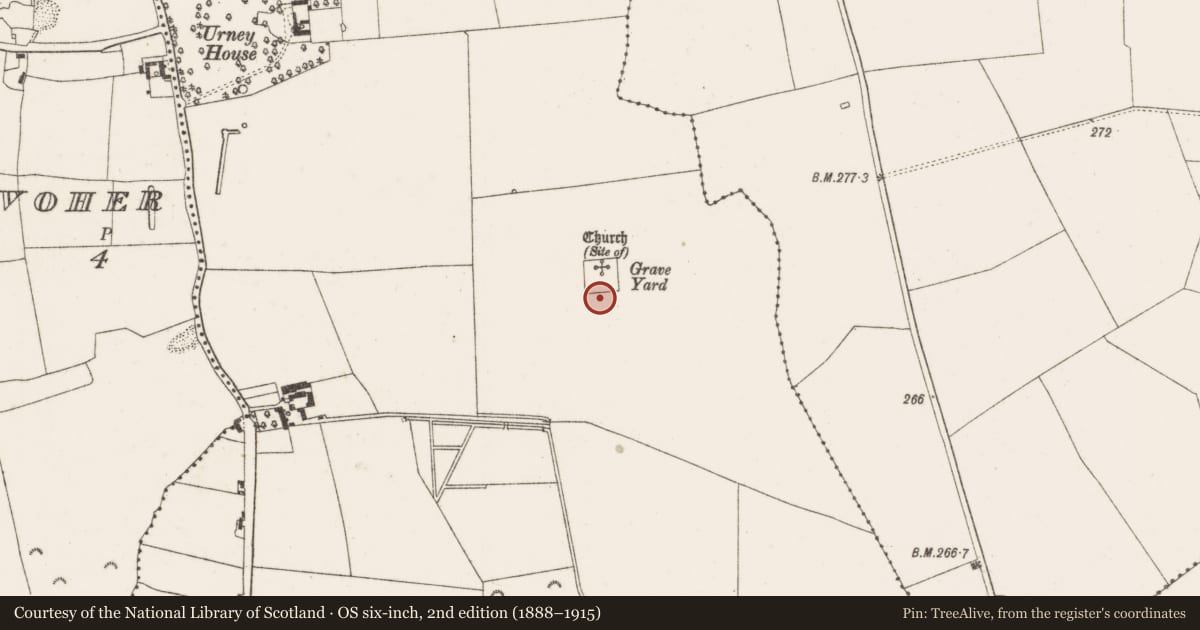 Ordnance Survey six-inch map, 2nd edition (1888–1915) covering the location of Enclosure, Urney, County Offaly, with a pin at the register's coordinates
