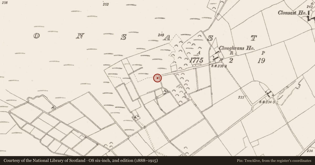 Ordnance Survey six-inch map, 2nd edition (1888–1915) covering the location of Road - unclassified togher, County Offaly, with a pin at the register's coordinates