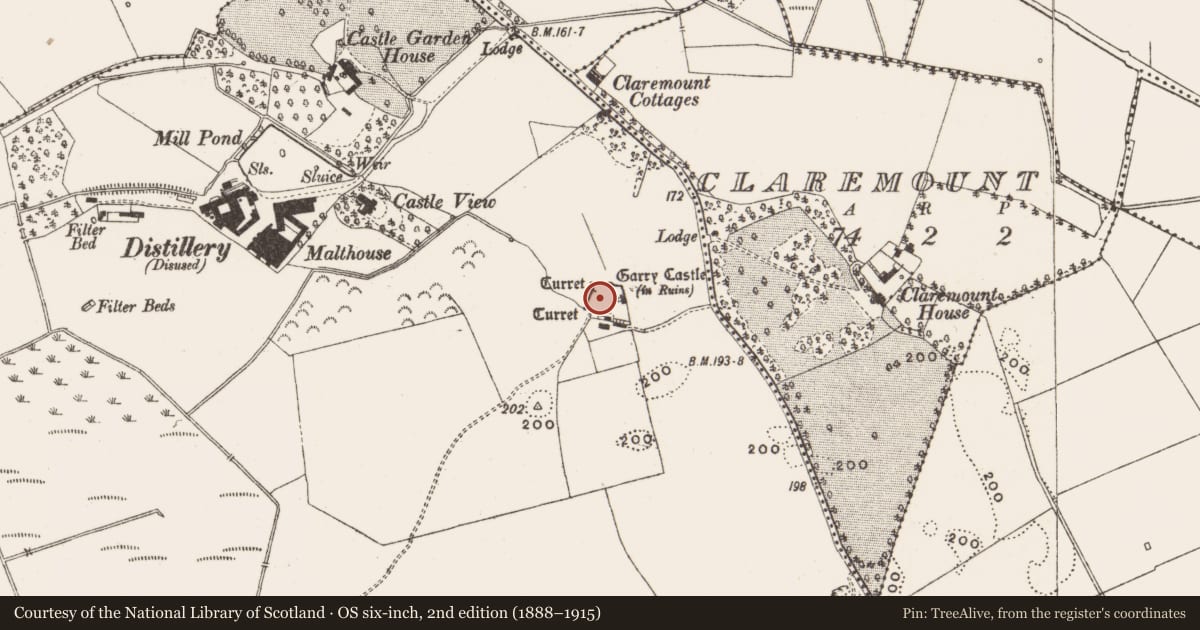 Ordnance Survey six-inch map, 2nd edition (1888–1915) covering the location of Bawn, Garrycastle, County Offaly, with a pin at the register's coordinates