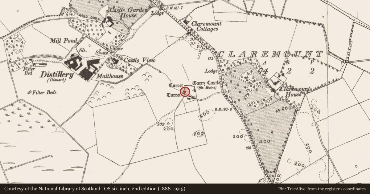 Ordnance Survey six-inch map, 2nd edition (1888–1915) covering the location of House - fortified house, Garrycastle, County Offaly, with a pin at the register's coordinates
