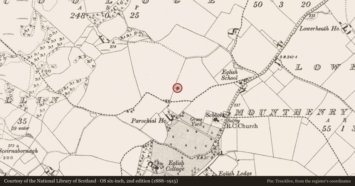 Ordnance Survey six-inch map, 2nd edition (1888–1915) covering the location of Enclosure, Coologe, County Offaly, with a pin at the register's coordinates