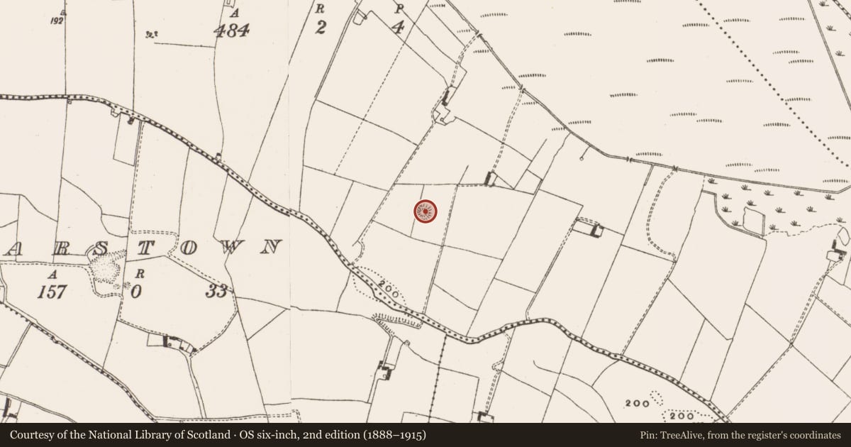 Ordnance Survey six-inch map, 2nd edition (1888–1915) covering the location of Barrow - ring-barrow, Coolaghansglaster, County Offaly, with a pin at the register's coordinates