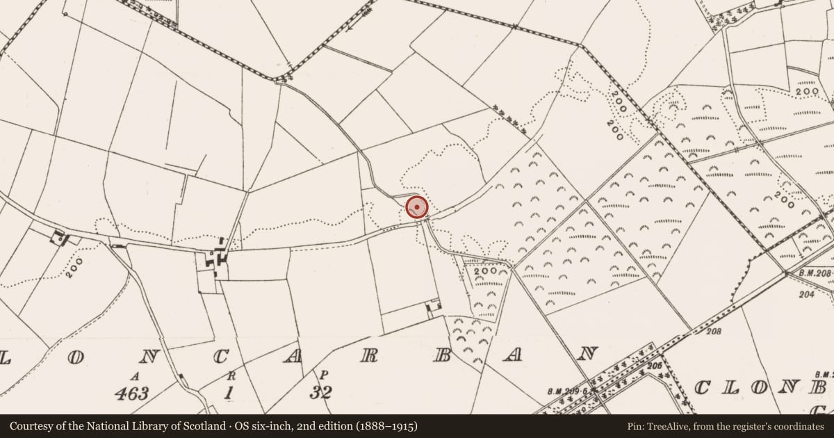 Ordnance Survey six-inch map, 2nd edition (1888–1915) covering the location of Enclosure, Cloncarban, County Offaly, with a pin at the register's coordinates