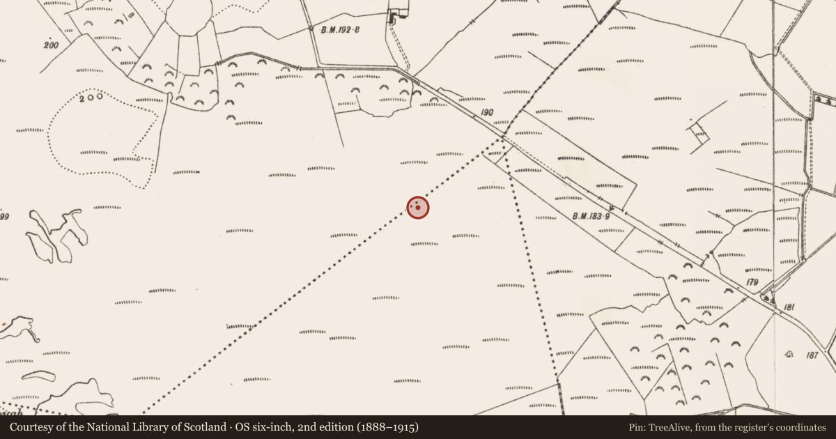 Ordnance Survey six-inch map, 2nd edition (1888–1915) covering the location of Structure - peatland, Derryad, County Offaly, with a pin at the register's coordinates