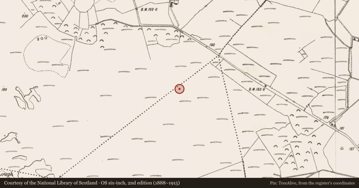 Ordnance Survey six-inch map, 2nd edition (1888–1915) covering the location of Structure - peatland, Derryad, County Offaly, with a pin at the register's coordinates