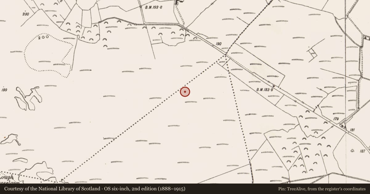 Ordnance Survey six-inch map, 2nd edition (1888–1915) covering the location of Structure - peatland, Derryad, County Offaly, with a pin at the register's coordinates