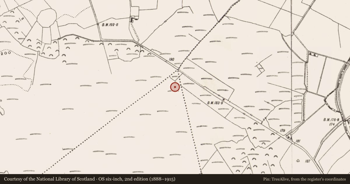 Ordnance Survey six-inch map, 2nd edition (1888–1915) covering the location of Structure - peatland, Derryad, County Offaly, with a pin at the register's coordinates