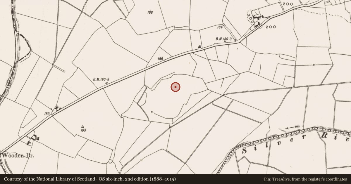 Ordnance Survey six-inch map, 2nd edition (1888–1915) covering the location of Enclosure, Broughal, County Offaly, with a pin at the register's coordinates