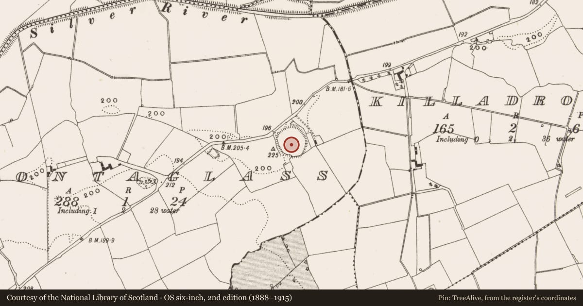Ordnance Survey six-inch map, 2nd edition (1888–1915) covering the location of Enclosure, Clontaglass, County Offaly, with a pin at the register's coordinates