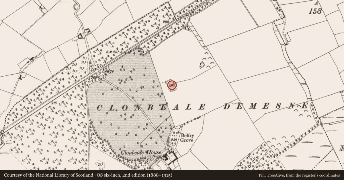 Ordnance Survey six-inch map, 2nd edition (1888–1915) covering the location of Enclosure, Clonbeale More, County Offaly, with a pin at the register's coordinates