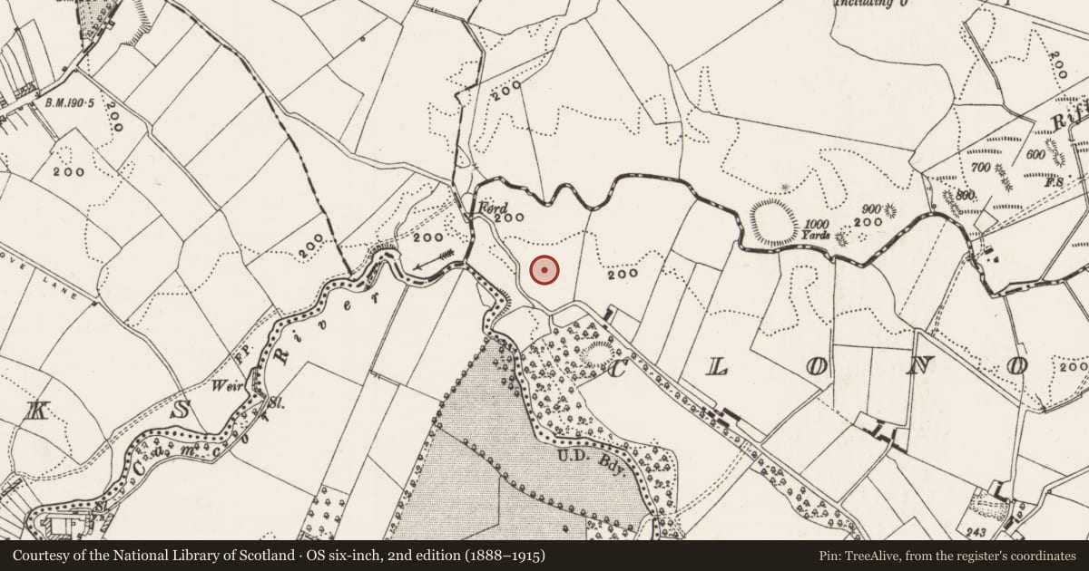 Ordnance Survey six-inch map, 2nd edition (1888–1915) covering the location of Enclosure, Clonoghil Lower, County Offaly, with a pin at the register's coordinates