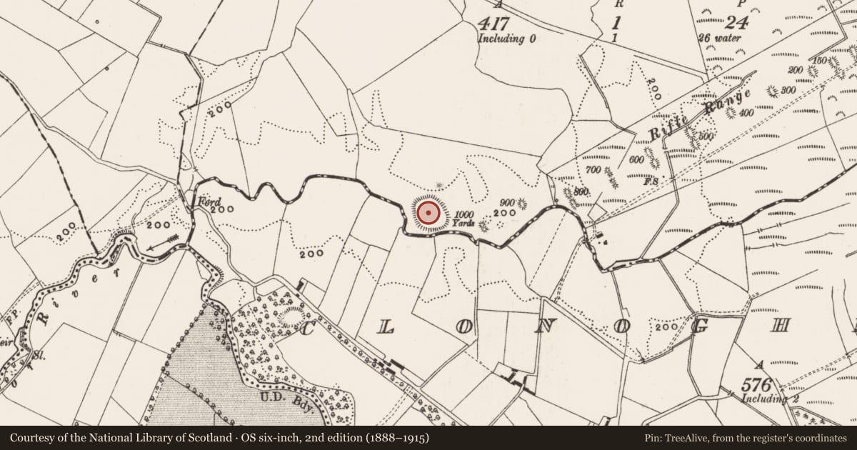 Ordnance Survey six-inch map, 2nd edition (1888–1915) covering the location of Enclosure, Lisheen, County Offaly, with a pin at the register's coordinates