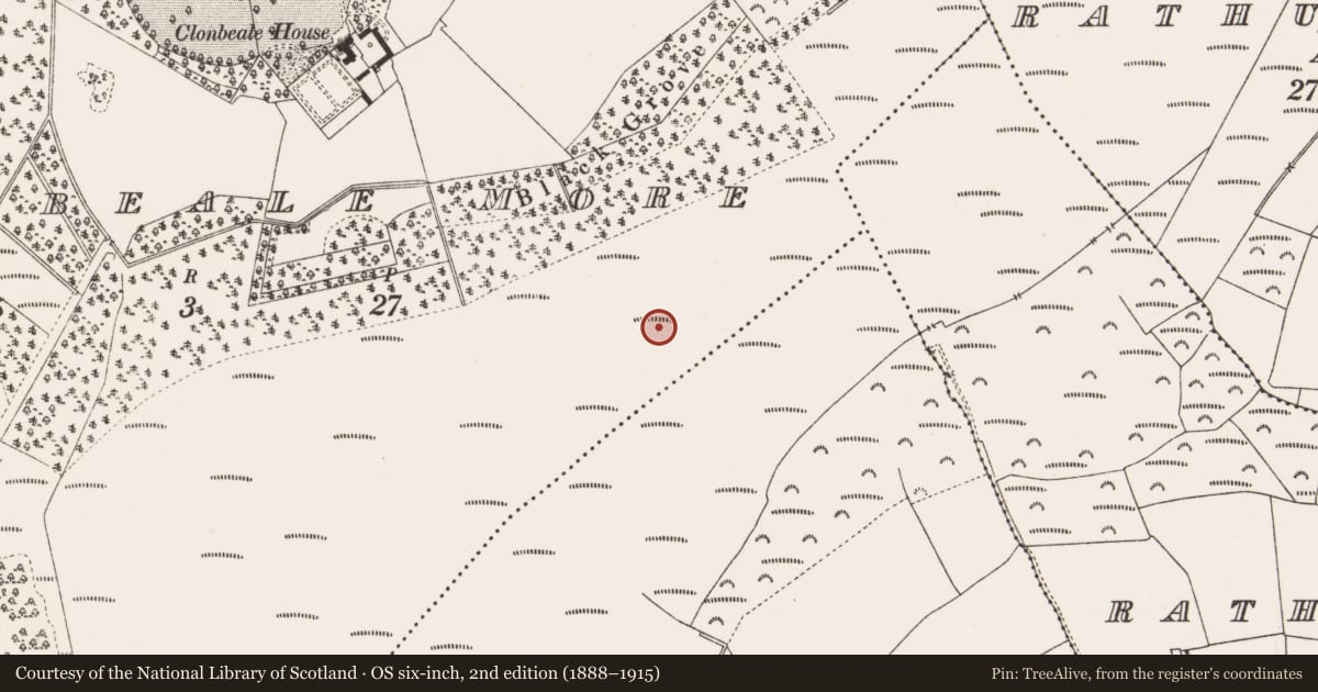 Ordnance Survey six-inch map, 2nd edition (1888–1915) covering the location of Structure - peatland, Clonbeale More, County Offaly, with a pin at the register's coordinates