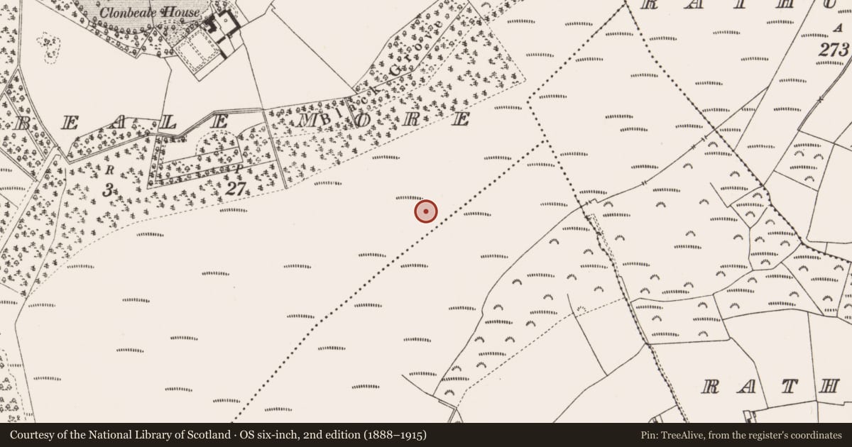 Ordnance Survey six-inch map, 2nd edition (1888–1915) covering the location of Structure - peatland, Clonbeale More, County Offaly, with a pin at the register's coordinates