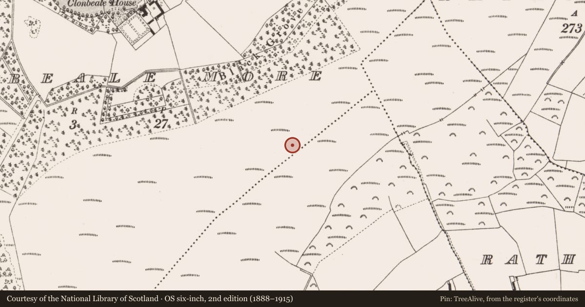 Ordnance Survey six-inch map, 2nd edition (1888–1915) covering the location of Structure - peatland, Clonbeale More, County Offaly, with a pin at the register's coordinates