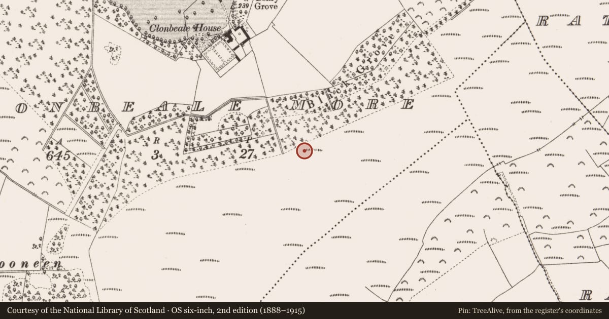 Ordnance Survey six-inch map, 2nd edition (1888–1915) covering the location of Structure - peatland, Clonbeale More, County Offaly, with a pin at the register's coordinates