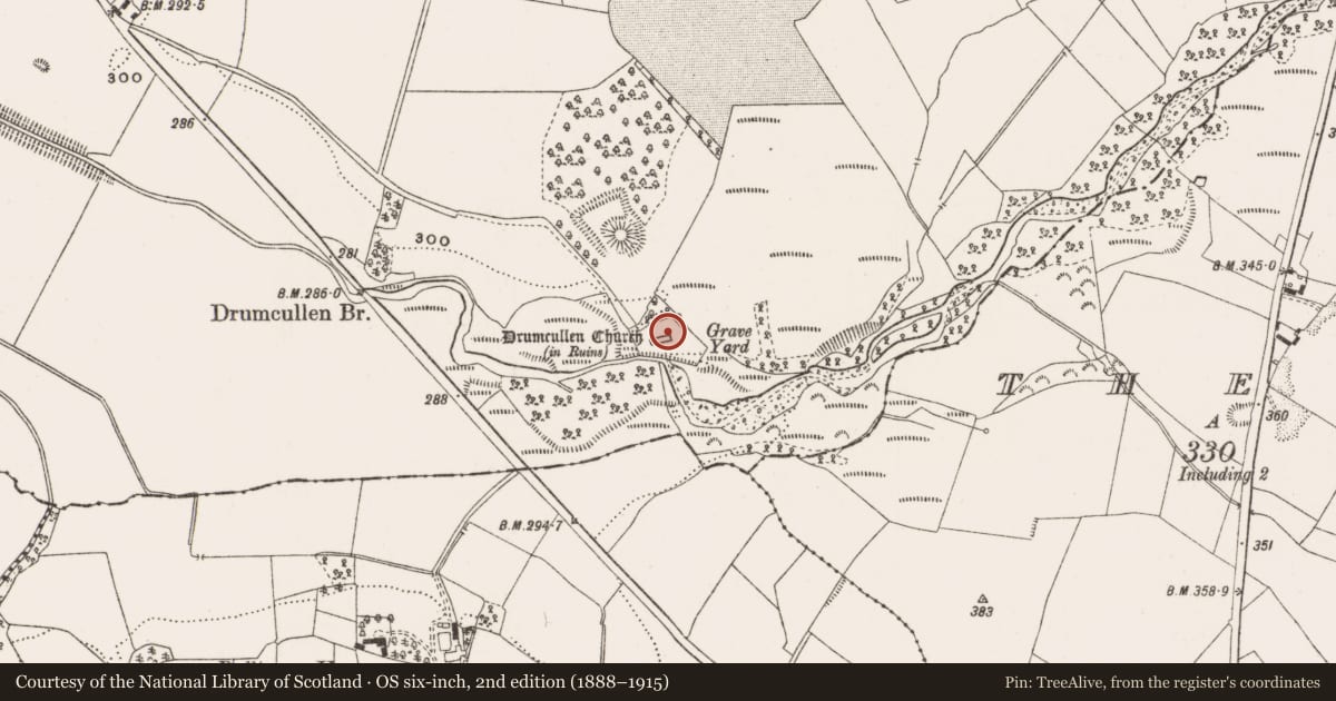 Ordnance Survey six-inch map, 2nd edition (1888–1915) covering the location of Graveyard, Knockbarron, County Offaly, with a pin at the register's coordinates