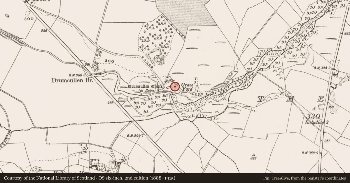 Ordnance Survey six-inch map, 2nd edition (1888–1915) covering the location of Architectural fragment, Knockbarron, County Offaly, with a pin at the register's coordinates