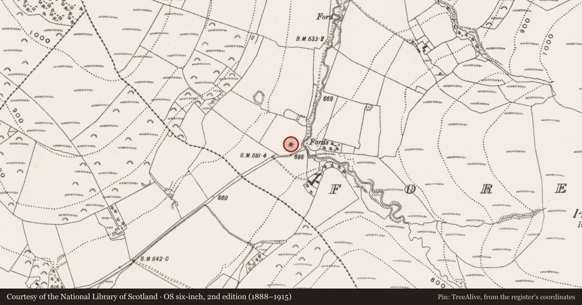 Ordnance Survey six-inch map, 2nd edition (1888–1915) covering the location of Burial mound, Forelacka, County Offaly, with a pin at the register's coordinates