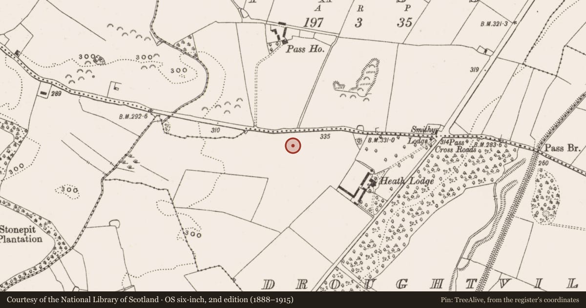 Ordnance Survey six-inch map, 2nd edition (1888–1915) covering the location of Ringfort - rath, Droughtville, County Offaly, with a pin at the register's coordinates