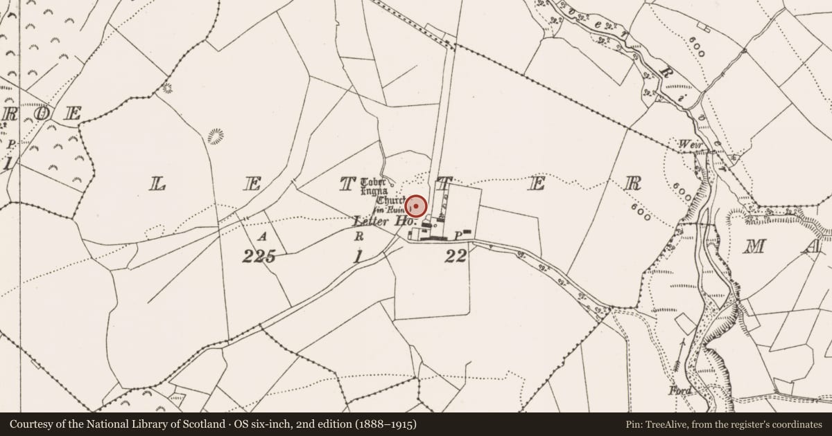 Ordnance Survey six-inch map, 2nd edition (1888–1915) covering the location of Graveyard, Letter, County Offaly, with a pin at the register's coordinates